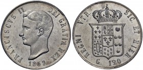 Monete di zecche italiane 
 Napoli 
 Francesco II di Borbone, 1859-1860. 
 Piastra 1859. Pagani 481a. Pannuti-Riccio 1. MIR 537.
 q.Fdc / Fdc