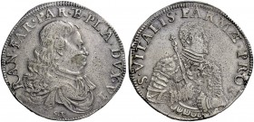 Monete di zecche italiane 
 Parma 
 Ranuccio II Farnese duca di Parma e Piacenza, 1646-1694 
 Scudo ridotto, AR 19,41 g. RAN FAR PAR ET PLA DVX • V...