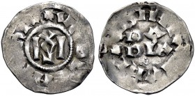 Monete di zecche italiane 
 Pavia 
 Ugo di Arles con Lotario II, 931-947. Denaro, AR 1,52 g. + VGOLOH[TARIV] intorno al monogramma di Ugo. Rv. + PII...
