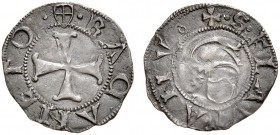 Monete di zecche italiane 
 Recanati 
 Repubblica. Autonome, sec. XV-XVI. Quattrino ad imitazione del quattrino senese, Mist. 0,60 g. Scudetto croci...