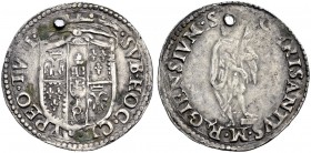 Monete di zecche italiane 
 Reggio Emilia 
 Ercole II d’Este, 1534-1559. Giulio, AR 3,26 g. SVB HOC CLYPEO TVTI Stemma coronato. Rv. S GHRISANTVS M ...