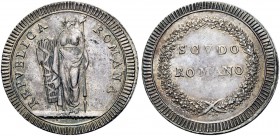 Monete di zecche italiane 
 Roma 
 Prima Repubblica Romana, 1798-1799. 
 Scudo romano. Pagani 1. Bruni 1. Berman 3157.
 Conservazione insolita per...