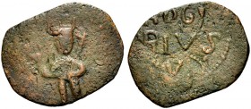Monete di zecche italiane 
 Salerno 
 Ruggero Borsa, 1085-1111. 
 Follaro, Æ 2,57 g. Il Duca, diademato, stante di fronte con scettro crociato. Rv....