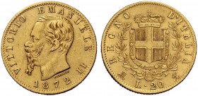 Monete di zecche italiane 
 Savoia 
 Regno d’Italia. Vittorio Emanuele II, 1861-1878. 
 Da 20 lire 1872. Milano. Pagani 467. MIR 1078n.
 Molto rar...