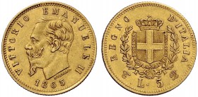 Monete di zecche italiane 
 Savoia 
 Regno d’Italia. Vittorio Emanuele II, 1861-1878. 
 Da 5 lire 1865. Torino. Pagani 480. MIR 1080b.
 Molto raro...