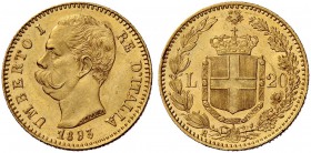 Monete di zecche italiane 
 Savoia 
 Umberto I, 1878-1900. 
 Da 20 lire 1893. Pagani 587. MIR 1098q.
 Migliore di Spl