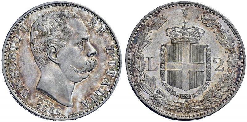 Monete di zecche italiane 
 Savoia 
 Umberto I, 1878-1900. 
 Da 2 lire 1886. ...