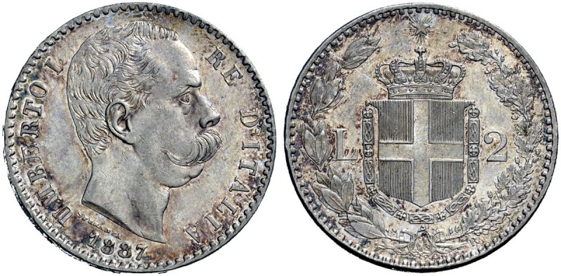 Monete di zecche italiane 
 Savoia 
 Umberto I, 1878-1900. 
 Da 2 lire 1887. ...