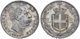 Monete di zecche italiane 
 Savoia 
 Umberto I, 1878-1900. 
 Da 2 lire 1897. Pagani 598. MIR 1102c.
 Bella patina iridescente. q.Fdc