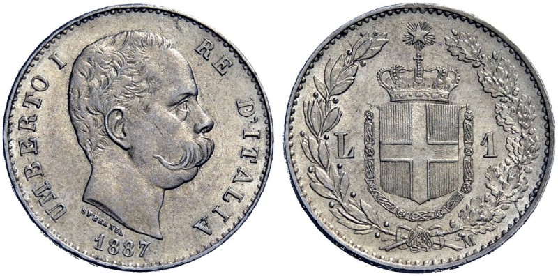Monete di zecche italiane 
 Savoia 
 Umberto I, 1878-1900. 
 Lira 1887/Mi. Pa...