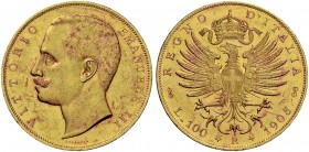 Monete di zecche italiane 
 Savoia 
 Vittorio Emanuele III, 1900-1946. 
 Da 100 lire 1905. Pagani 639. MIR 1114d.
 Molto raro. q.Fdc