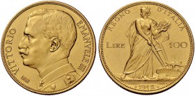 Monete di zecche italiane 
 Savoia 
 Vittorio Emanuele III, 1900-1946. 
 Da 100 lire 1912. Pagani 641. MIR 1115b.
 q.Spl