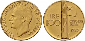 Monete di zecche italiane 
 Savoia 
 Vittorio Emanuele III, 1900-1946. 
 Da 100 lire 1923. Pagani 644. MIR 1116a.
 Spl