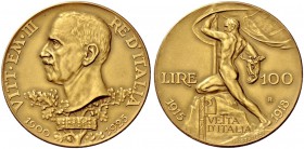 Monete di zecche italiane 
 Savoia 
 Vittorio Emanuele III, 1900-1946. 
 Da 100 lire 1925. Pagani 645. MIR 1117a.
 Spl