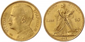 Monete di zecche italiane 
 Savoia 
 Vittorio Emanuele III, 1900-1946. 
 Da 10 lire 1912. Pagani 688. MIR 1131b.
 Molto raro. Fdc
