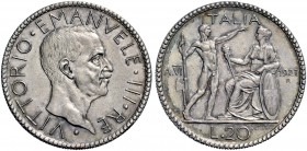 Monete di zecche italiane 
 Savoia 
 Vittorio Emanuele III, 1900-1946. 
 Da 20 lire 1927/VI. Pagani 672. MIR 1128b.
 Spl