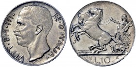 Monete di zecche italiane 
 Savoia 
 Vittorio Emanuele III, 1900-1946. 
 Da 10 lire 1926. Pagani 691. MIR 1132a.
 Raro. Spl