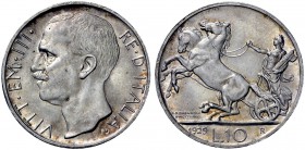 Monete di zecche italiane 
 Savoia 
 Vittorio Emanuele III, 1900-1946. 
 Da 10 lire 1929. Due rosette. Pagani 694. MIR 1132h.
 Migliore di Spl