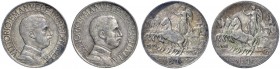Monete di zecche italiane 
 Savoia 
 Lotto di due monete. 
 Lira 1908 e 1909. Pagani 768 e 769. MIR 1146a e 1146b.
 q.Spl e BB