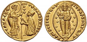 Monete di zecche italiane 
 Venezia 
 Pietro Gradenigo, 1289-1311. 
 Ducato, AV 3,53 g. S. Marco porge il vessillo al Doge genuflesso. Rv. Il Reden...