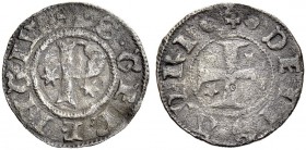 La collezione DPF di monete del Ducato d'Urbino 
 Pesaro 
 Emissioni anonime malatestiane, 1355-1428. 
 Quattrino, Mist. 0,70 g. + DE PISAVRI Croce...