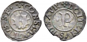 La collezione DPF di monete del Ducato d'Urbino 
 Pesaro 
 Costanzo I Sforza, 1473-1483. 
 Quattrino, Mist. 0,55 g. CONSTANTIVS SF Due ali di pipis...