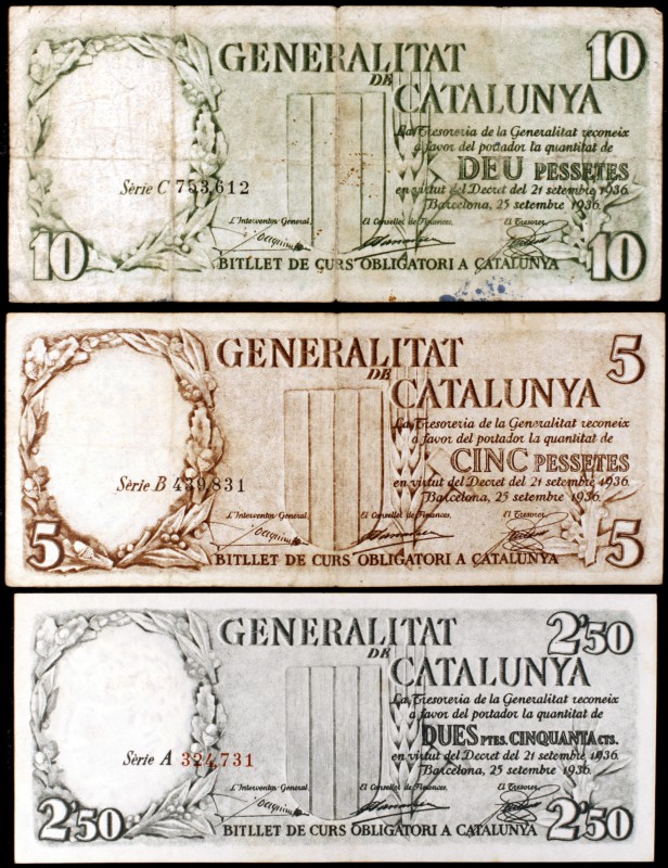 Generaliltat de Catalunya. 2,50 (rojo), 5 y 10 pesetas. (T. 1, 2 y 3a) (Ed. C23a...