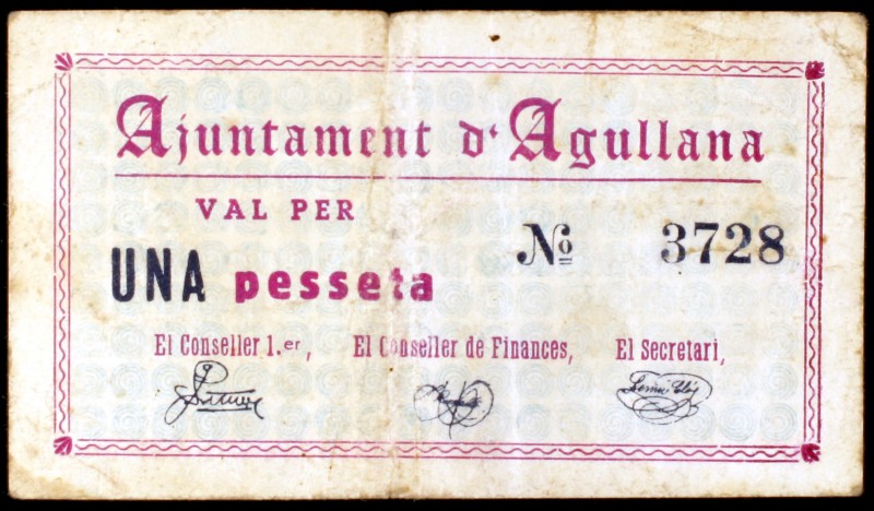 Agullana. 50 céntimos y 1 peseta. (T. 27 y 28). 2 billetes, serie completa. Muy ...