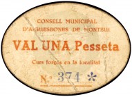 Aigüesbones de Montbui. 50 céntimos y 1 peseta. (T. 40 y 41). 2 cartones ovalados, serie completa. Raros. BC/BC+.