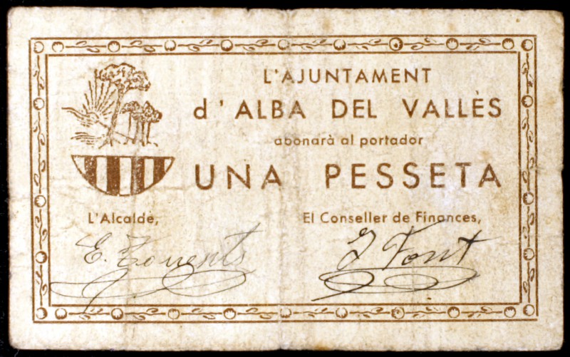Alba del Vallès. 25, 50 céntimos y 1 peseta. (T. 63, 64a y 65a). 3 billetes, tod...