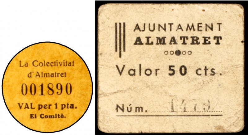 Almatret. 5, 10, 25, 50 céntimos, 1 peseta (dos) y 5 pesetas. (T. 158a, 160a, 16...