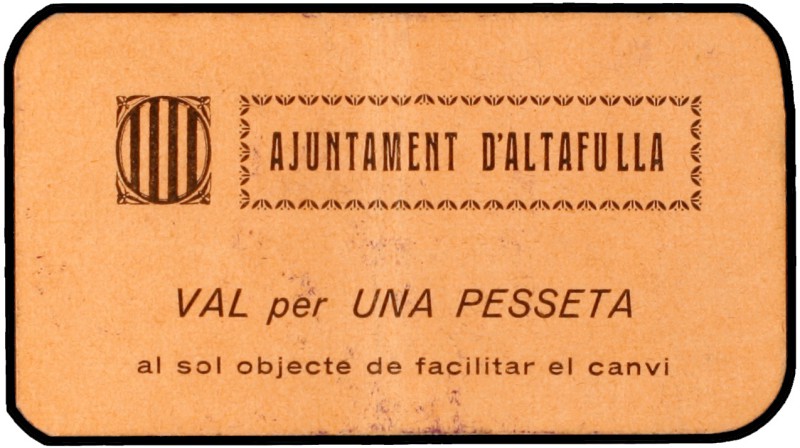 Altafulla. 25, 50 céntimos y 1 peseta (dos). (T. 183 a 186). 2 cartones y 2 bill...