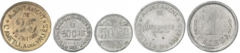 Ametlla del Vallès, l'. 25, 50 céntimos (dos) y 1 peseta (dos). (T. 199 a 203). ...