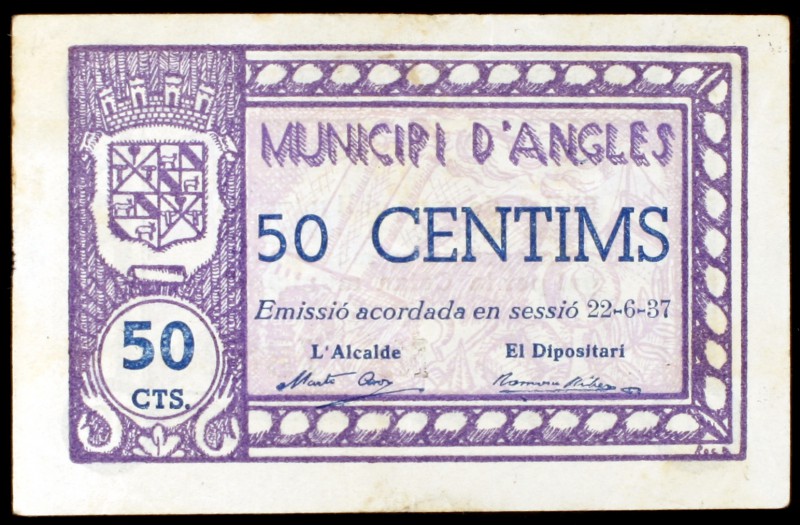 Anglès. 25 (dos), 50 céntimos (dos) y 1 peseta (tres). (T. 213a, 214, 215, 216a ...