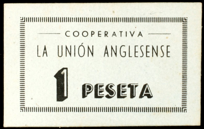Anglès. Cooperativa Unión Anglesense. 5, 25, 50 céntimos (dos), 1 y 5 pesetas. (...