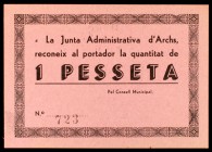 Archs. Junta Administrativa. 25, 50 céntimos y 1 peseta. (T. 237a, 238a y 239a). 3 cartones, todos los de la localidad. Raros. EBC/EBC+.