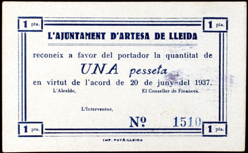 Artesa de Lleida. 25 (dos), 50 céntimos (dos) y 1 peseta (dos). (T. 284b, 285, 2...