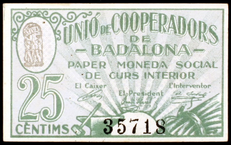 Badalona. Unió de Cooperadors. 10, 25, 50 céntimos, 1 y 10 pesetas. (T. 318 a 32...
