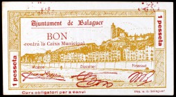 Balaguer. 10, 25, 50 céntimos y 1 peseta (dos). (T. 339, 340, 341c, 343c y 344). 5 billetes, una serie completa. BC/MBC+.