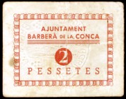 Barberà de la Conca. 5, 25 céntimos, 1 (dos) y 2 pesetas (dos). (T. 363 a 368). 6 billetes, todos los de la localidad. Ex Colección Lluís Companys 03/...