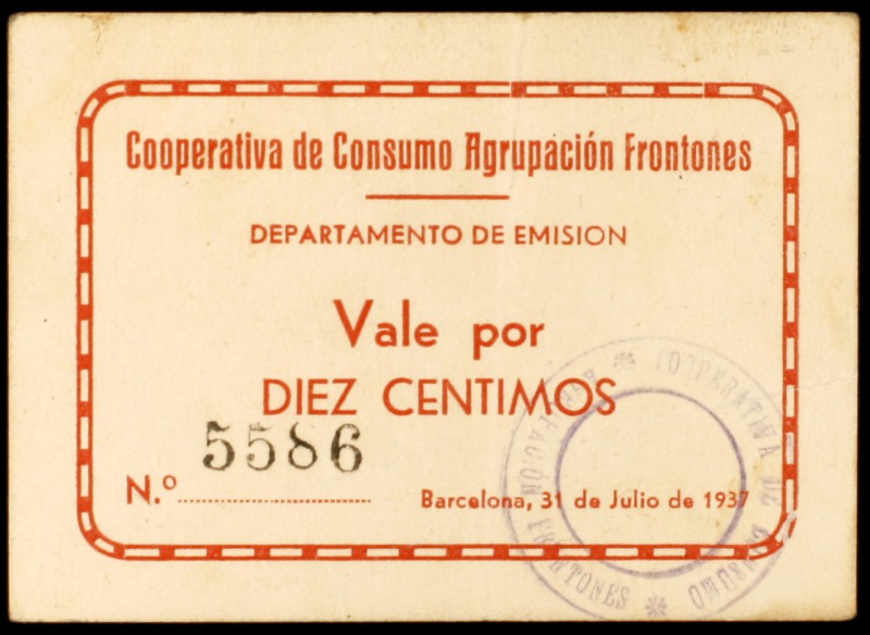 Barcelona. Cooperativa de Consumo Agrupación Frontones. 10 céntimos. (AL. 1111)....