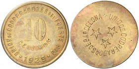 Barcelona. Unió de Cooperadors de Fuerte Pío. 5 y 10 céntimos. (AL. 1614 y 1615). 2 monedas. Contramarca Unió de Cooperadors. Escasas. MBC/MBC+.