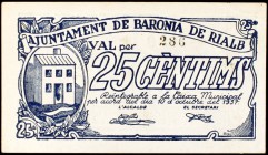Baronia de Rialb. 10, 25 céntimos y 1 peseta. (T. 377 a 379). 3 billetes, serie completa. MBC-/EBC.