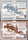 Beget. 50 céntimos y 1 peseta (T. 395b y 396b). 2 billetes, serie completa, con el nombre del pueblo mal escrito BAGET en lugar de BEGET. Del billete ...