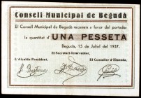 Begudà. 25, 50 céntimos y 1 peseta. (T. 401, 402 y 404). 3 billetes, una serie completa. BC/MBC+.
