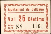 Bellcaire d'Urgell. Ajuntament. 10 y 25 céntimos. (T. 441 y 442). 2 cartones, serie completa. Rarísimos y más así. No figuraban en la Colección Balsac...