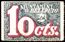 Bellpuig d'Urgell. 10, 15, 50 céntimos y 1 peseta. (T. 452e y 453 a 455). 2 billetes (uno roto y pegado) y 2 cartones. 2 series completas. Conjunto ra...