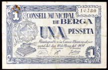Berga. 50 céntimos (dos) y 1 peseta (dos). (T. 498, 500 y 501). 4 billetes, una serie completa. BC/MBC-.
