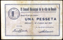 Besalú. 50 céntimos y 1 peseta. (T. 504 y 505). 2 billetes, serie completa. BC-/MBC-.