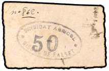 Bisbal de Falset. Sindicat Agrícol. 25, 50 céntimos, 1 y 2 pesetas. (T. 522 a 526) 4 cartones. Rarísimos. BC+/MBC+.